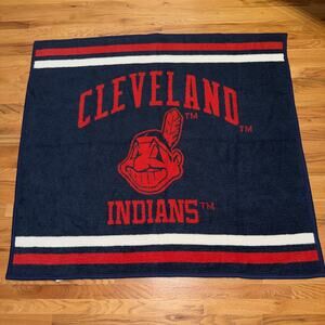Biederlack Cleveland Indians Chief Wahoo Blanket 52” X 48” Blue Red VTG